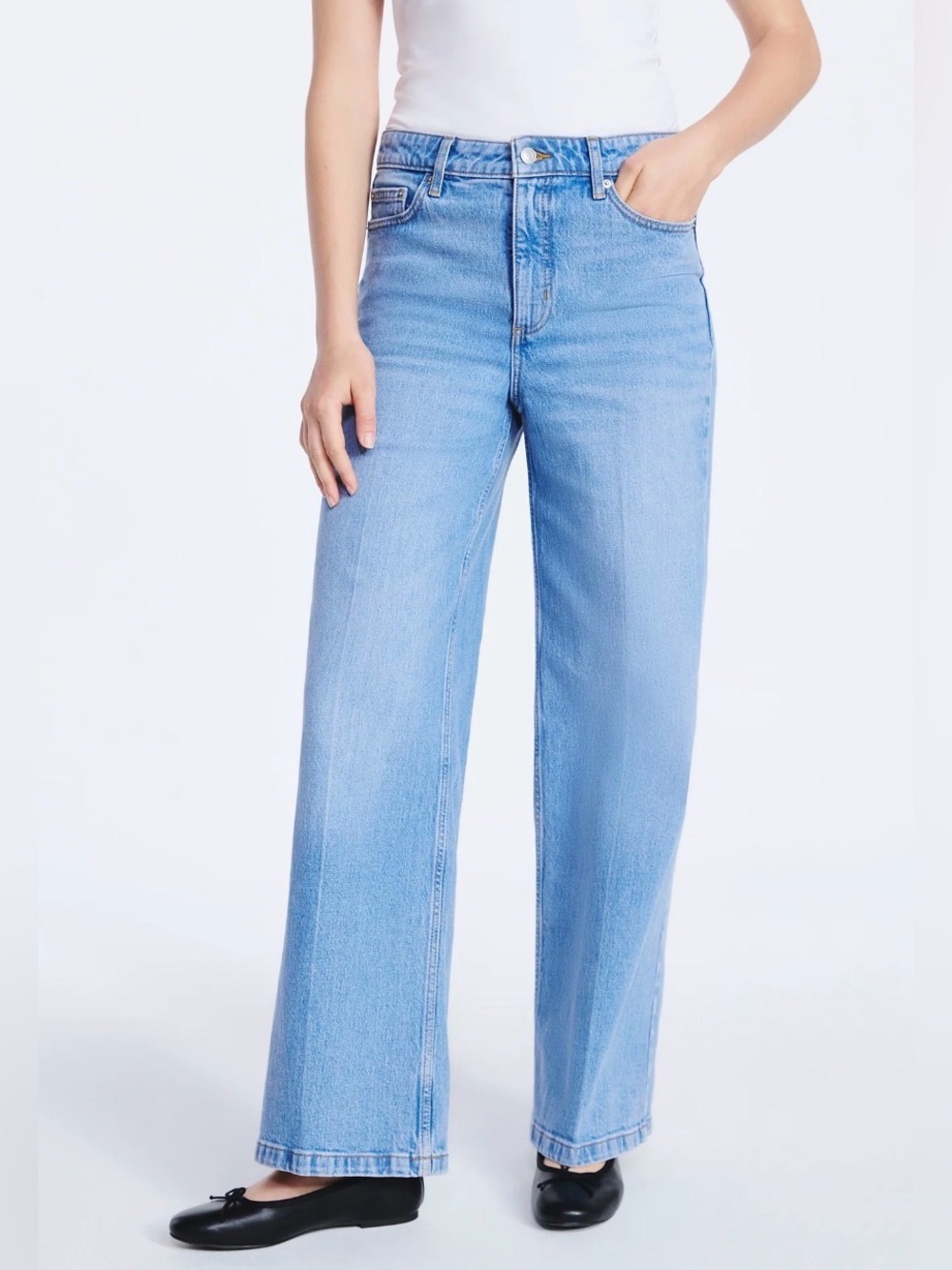 (412)Classic High-Rise Wide Leg Jeans - Light Blue